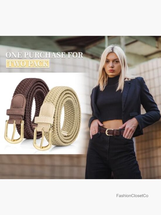 2 Pack Braided Elastic Stretch Belt with Gold Buckle main image 4